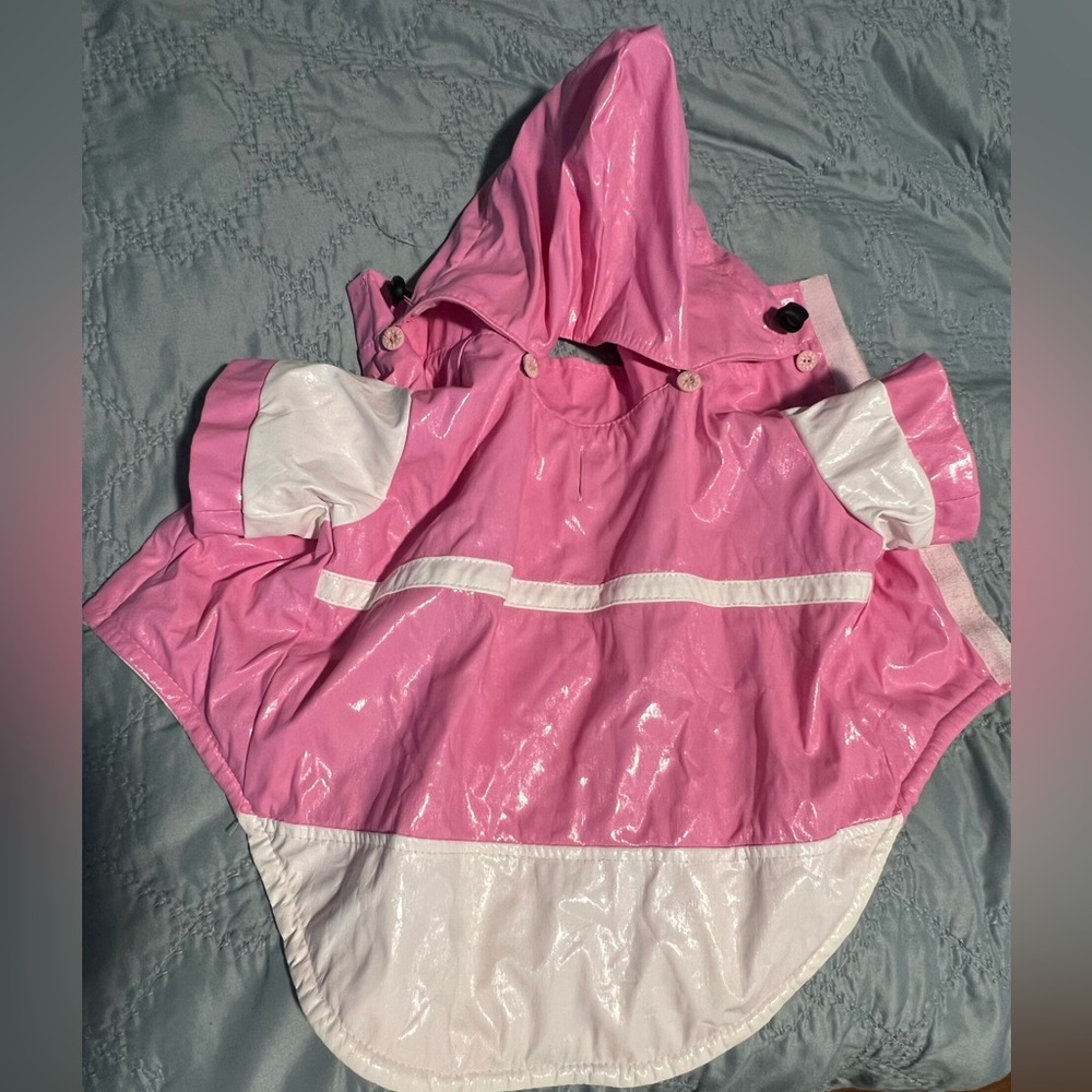 Small dog/ cat Pink and White Hooded and lined coat